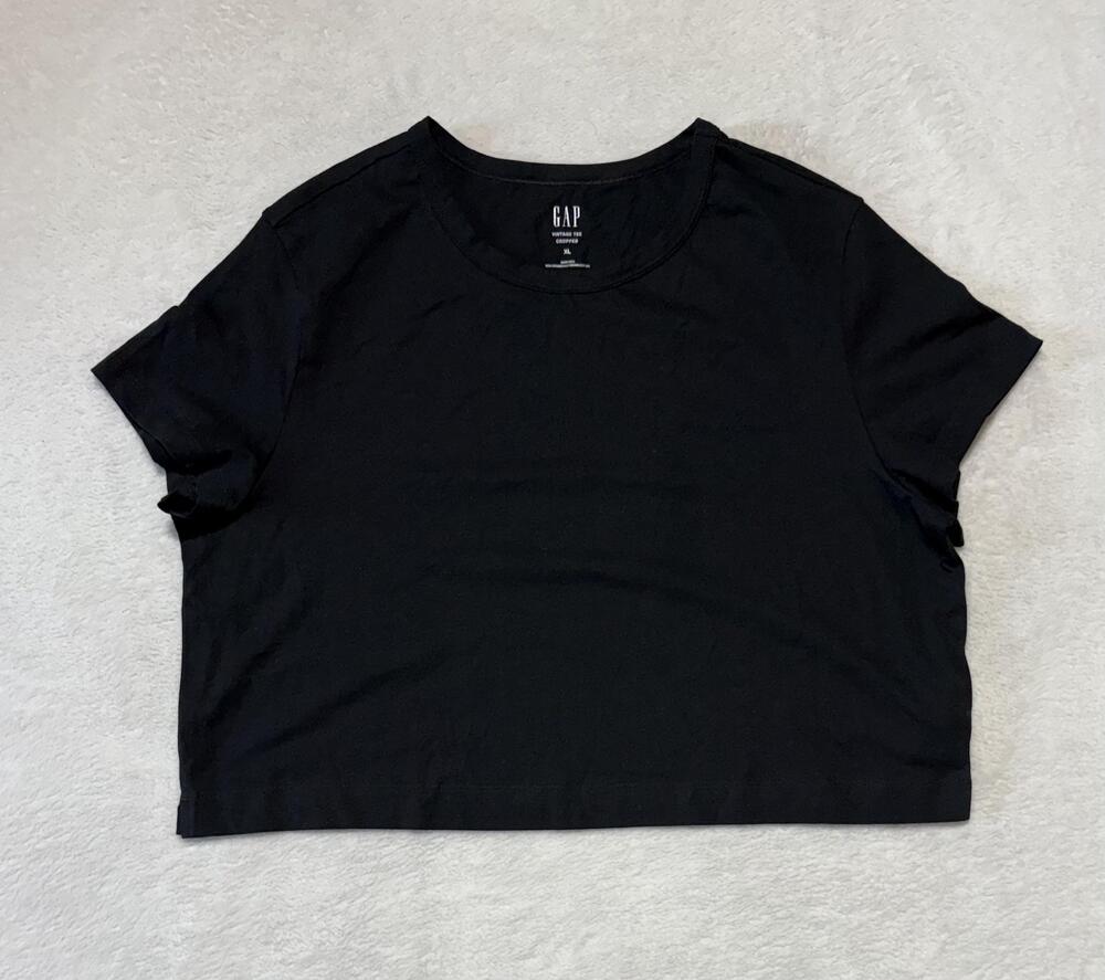 Gap Shirt Womens XL Black Vintage Tee Cropped Crew Neck Cotton Casual Top